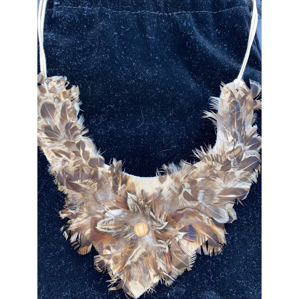 Feather Necklace Vintage Hippie Boho The Ultimate Natural Leather Cord Wood Bead